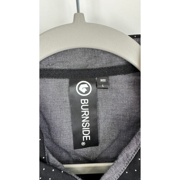 Burnside Black White Polka Dot Short Sleeve Button Up Shirt Men Large New Cotton - Picture 2 of 5